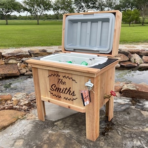 Outdoor Wood Cooler, Personalized Cooler, Unique Gift, Family Gift, Ice Chest, Backyard Cooler, Cedar Wood Cooler, Built in Bottle Opener