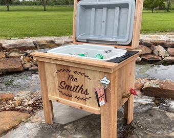 Outdoor Wood Cooler, Personalized Cooler, Unique Gift, Family Gift, Ice Chest, Backyard Cooler, Cedar Wood Cooler, Built in Bottle Opener