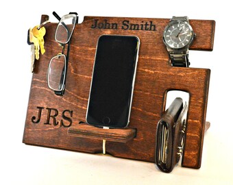 Docking Station, New Job Gift, Personalized Gift, Charging Station, Groomsmen Gift, Desk Organizer, Wood Phone Stand, Mens Gift, Tech Gifts