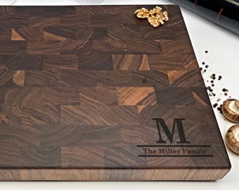 Personalized Cutting Board, End Grain Chopping Block, Maple End Grain, Walnut Cutting Board