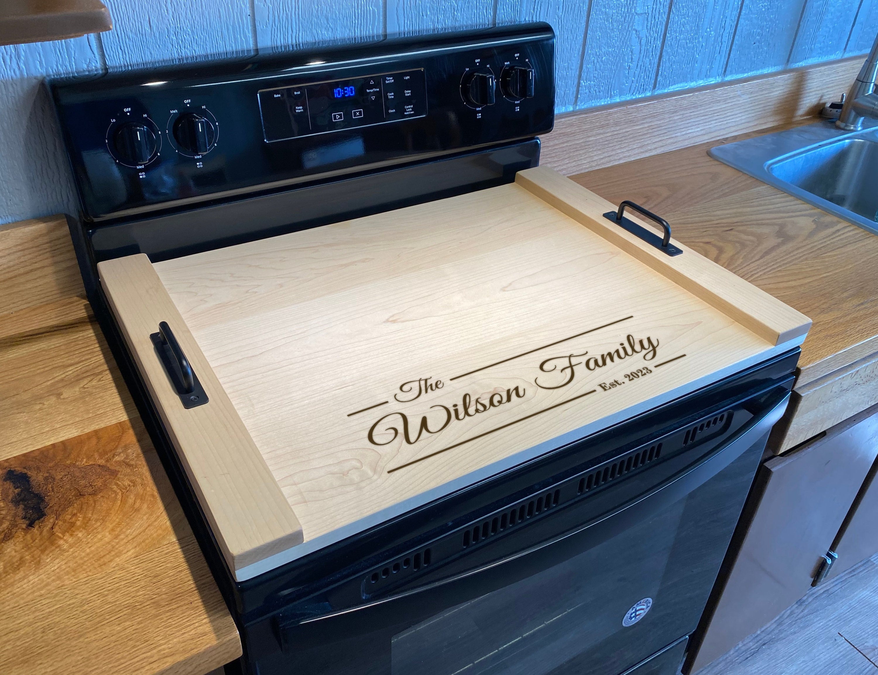 Personalized Noodle Board for Stove Top. Hand Made Hard Wood Gas