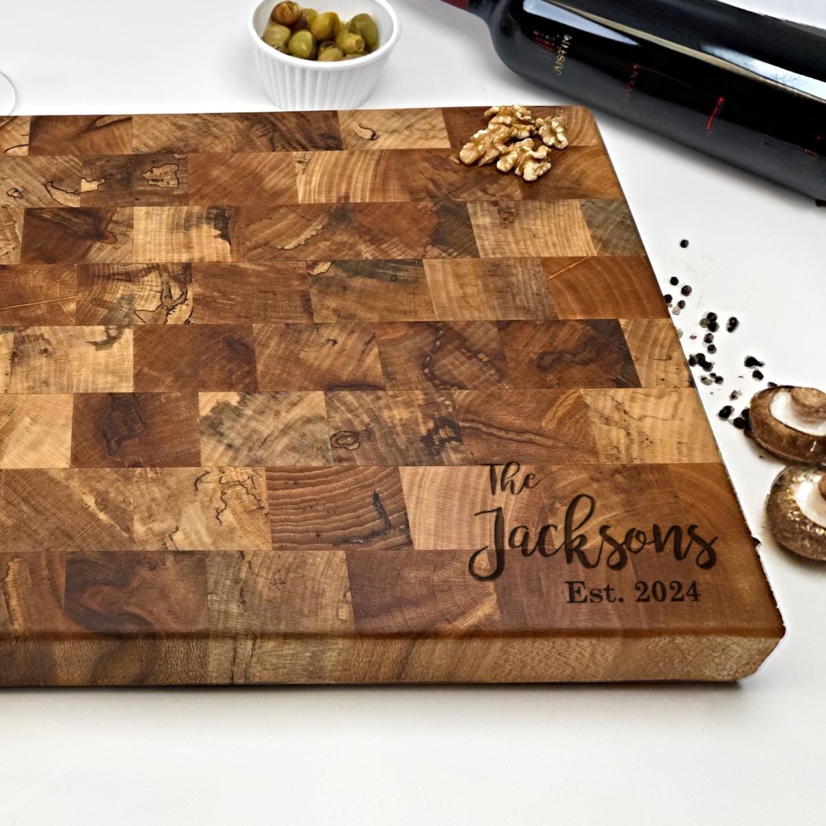 Personalized Cutting Board, End Grain Chopping Block, Maple End Grain, Walnut Cutting Board