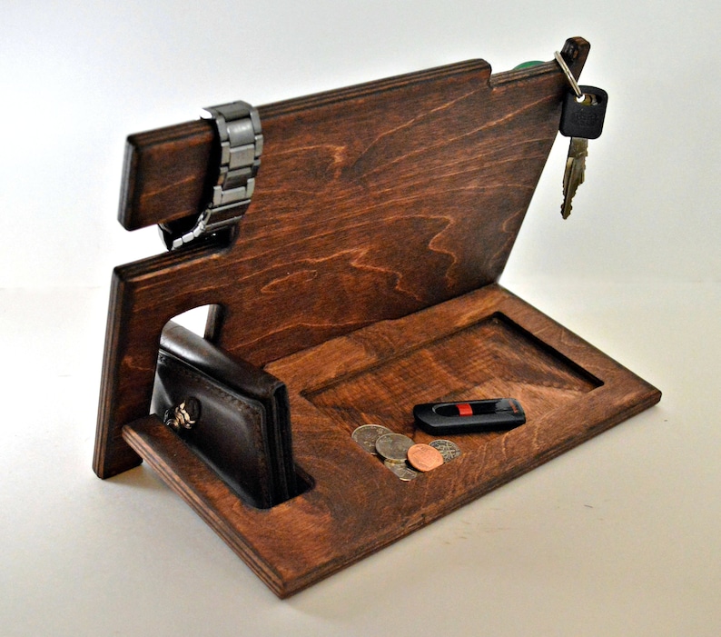 Mens Wood Valet Box Mens Bedside Organizer Wooden Etsy