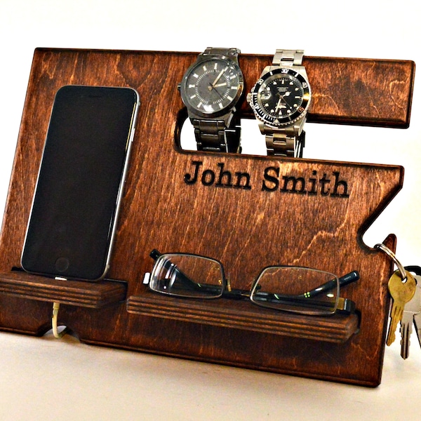 Valentines Gift, Personalized Gifts for Him, Wood Docking Station, Valentine's Day for Him, Charging Station, Boyfriend Gift, Mens Gift