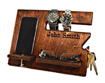 Gift for Men, Wooden Docking Station, Nightstand Organizer