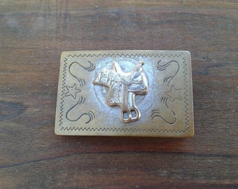 Vintage 1950s Western Belt Buckle Solid Brass Distressed Western Wear Unisex Buckle Cowboy Cowgirl Belt Buckle