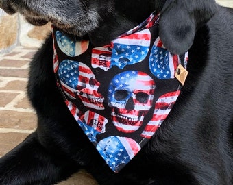 Patriotic Dog bandana 4th of July dog memorial day dog bandana American flag bandana skull  red white and blue dog bandana star dog bandana