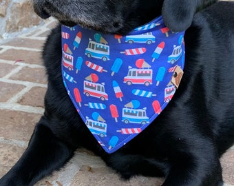 Dog bandana ice cream dog bandana Memorial Day bandana Fourth of July dog patriotic dog Independence Day patriotic scarf red white blue
