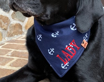 Nautical Dog bandana personalized dog gift monogrammed dog bandana dog accessory anchor dog bandana nautical dog scarf dog gift chambray