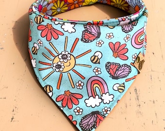 Bandana per cani Sunshine: bandana da spiaggia, regalo con farfalla, bandana estiva per cani, regalo arcobaleno per cani, sciarpa estiva reversibile per cani