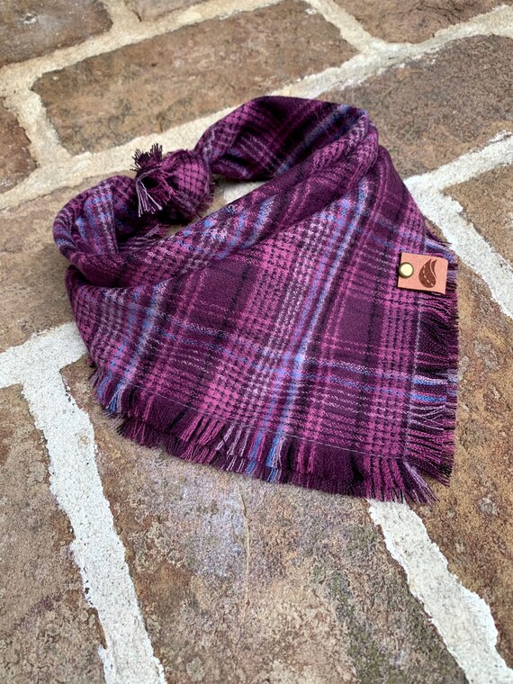 Purple Plaid Flannel Over the Collar Dog Bandana That Slips onto Their Existing Collar Size Extra Small 