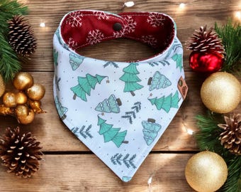 Monogrammed Christmas Dog Bandana: Holiday Tree & Snowflake Scarf