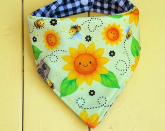 Omkeerbare Honey Bee hondenbandana, katoenen huisdierensjaal, lente/zomeraccessoire, Moederdagcadeau, zonnebloembandana