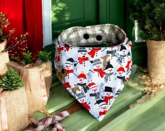 リバーシブル クリスマス フクロウ柄 犬用バンダナ、ホリデー