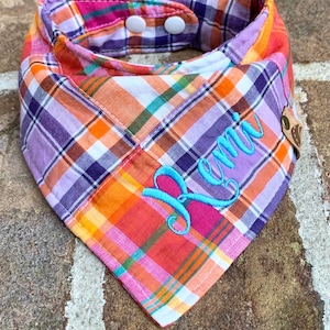 Dog gift bandana summer bandana dog bandana madras dog scarf big sister dog bandana personalized dog gift embroidered gift plaid dog bandana