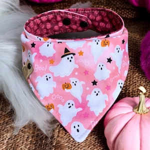 BACK IN STOCK Halloween Dog bandana pink halloween scarf halloween dog gift personalized dog gift monogrammed dog costume dog pink ghost