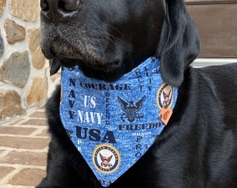 Navy dog bandana military dog Patriotic Dog bandana 4th of July dog Memorial Day dog bandana dog clothing bandana red white and blue