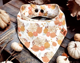 Fall Floral Dog Bandana: Spiderweb Cotton Scarf