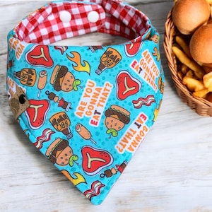 Fathers Day gift Dog bandana Hot dog bandana barbeque dog grill master gift Memorial Day summer scarf hamburger dog gift new dog 4th of july