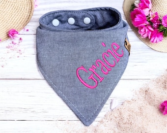 Summer Dog bandana customizable dog gift embroidered dog bandana big brother bandana  birthday dog bandana chambray cat bandana big sister