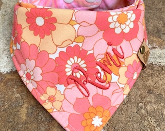 Dog bandana birthday dog gift embroidered dog bandana Peach floral dog bandana summer dog scarf girl dog bandana floral bandana reversible