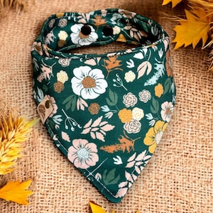 Dog bandana birthday dog gift embroidered dog bandana Fall floral dog bandana fall dog scarf girl dog bandana floral bandana reversible