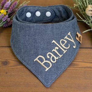 Fathers Day gift, Customizable Dog Bandana, Embroidered Chambray Dog Bandana: Personalized Cotton Pet Bandana
