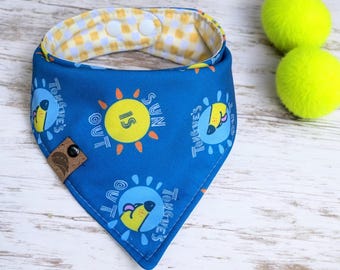 Dog bandana suns out tongues out dog bandana yellow dog bandana summer dog bandana watercolor dog scarf dog gift summer dog scarf reversible
