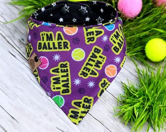 Dog bandana summer bandana tennis dog bandana personalized dog bandana ball is life purple dog bandana dog scarf reversible dog bandana