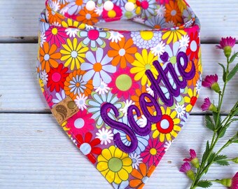 Personalized Floral Dog Bandana: Reversible Cotton Snap Scarf