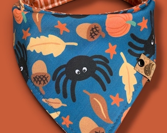 Pañuelo para perro con araña, pañuelo para perro de Halloween, pañuelo para perro de otoño, pañuelo para perro de calabaza, bufanda para perro de otoño, pañuelo reversible para perro, pañuelo con broches
