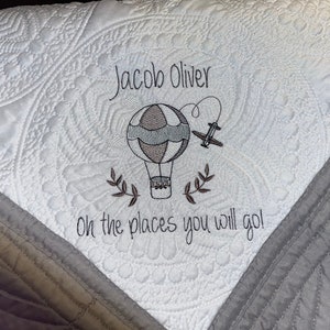 Hot Air Balloon Embroidered Customized Baby Crib Quilt! Boho Inspired