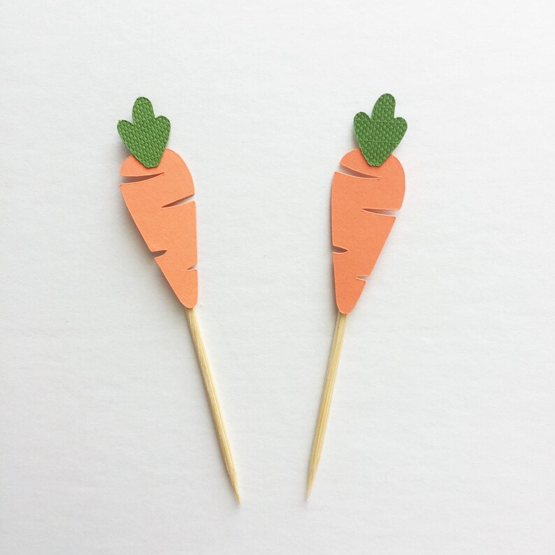 12pc Carrot Cupcake Toppers Carrot Food Picks Easter Cupcake Etsy
