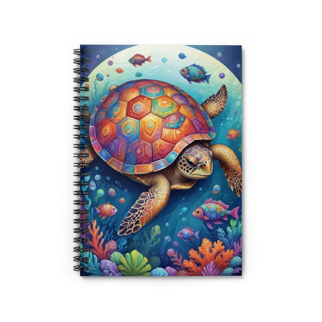 Turtle With Notebook Sea Turtle Spiral Notebook: Colorful Ocean Life Journal - Etsy