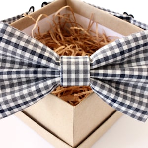 Grey and Black Gingham Children&#39;s Bow Tie - Adjustable Kids Bow Tie - Grey Boy Bow Tie - Teen Bow Tie - Classic Plaid Boys Bow Tie