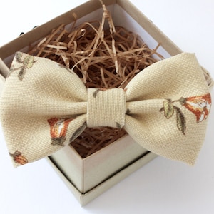 Beige Floral Bow Tie - Mens Pre-tied Bow Tie - Womens Tan Flower Bow Tie - Adjustable Bow Tie