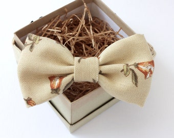 Beige Floral Bow Tie - Mens Pre-tied Bow Tie - Womens Tan Flower Bow Tie - Adjustable Bow Tie