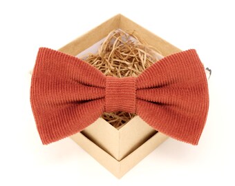 Corbata de arco de pana naranja - corbata de arco pre-atada para hombre - Pajarita pre-atada de las mujeres - pajarita naranja quemada - corbata de boda de otoño