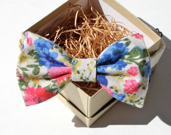 Pink and Blue Floral Bow Tie - Mens Pre-Tie Bow Tie - Womens Bow Tie - Adjustable Bow Tie - Floral Cufflinks