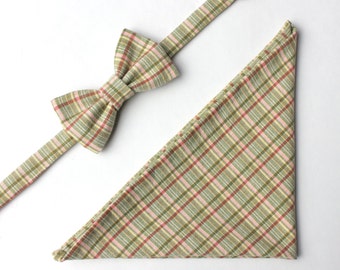 Lazo a juego & Pocket Square regalo Set - Vintage verde trenzado lazo y bolsillo cuadrado