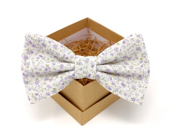 Lavender Floral Bow Tie - Mens Purple Pre-Tied Bow Tie - Womens Floral Bow Tie - Pastel Floral Bow Tie - Groomsmen Bow Ties
