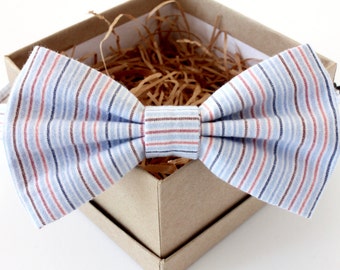 Blue Stripe Children's Bow Tie - ajustable niños lazo de lazo - azul rayas niño lazo - chica lazo de lazo- anillo de anillo regalo - verano raya lazo lazo