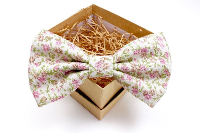 Womens Pre-Tied Bow Tie Rustic Wedding Bow Tie Mens Pre-Tied Bow Tie Vintage Bow Tie Pink and Green Floral Bow Tie