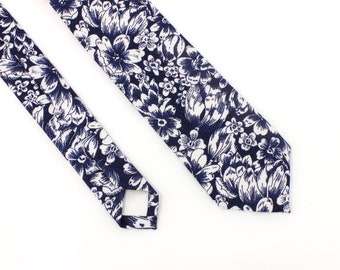 EVANEM Cravatta da uomo blu con mini fiori a spirale, stampa completa