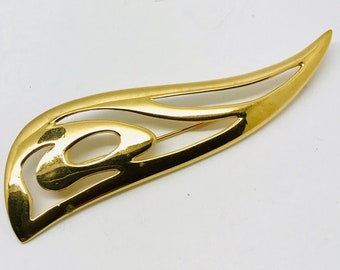 Vintage Gold Tone Abstract Monet Open Work Bar Brooch