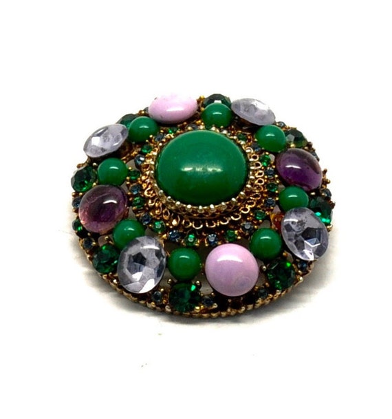 Vintage Green and Purple Cabochon and Rhinestone … - image 2