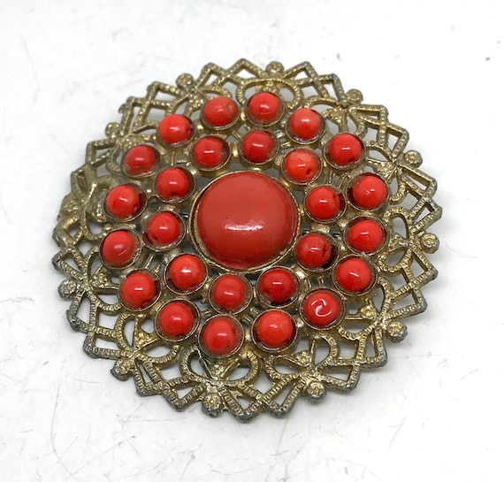 Large Vintage-antique carnelian and woven metal d… - image 1