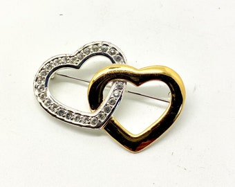 Vintage Monet Double Heart Rhinestone Brooch