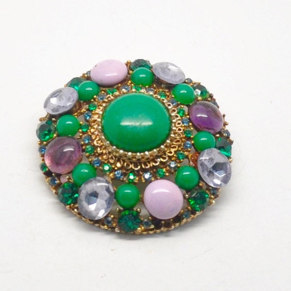 Vintage Green and Purple Cabochon and Rhinestone … - image 3