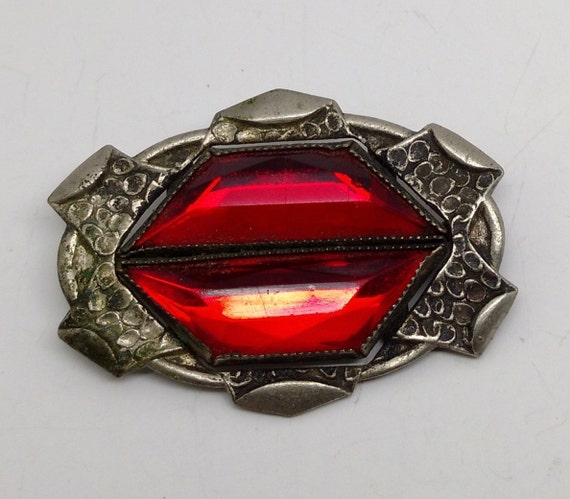 Vintage Antique Red Trapezium Rhinestone C Clasp … - image 1